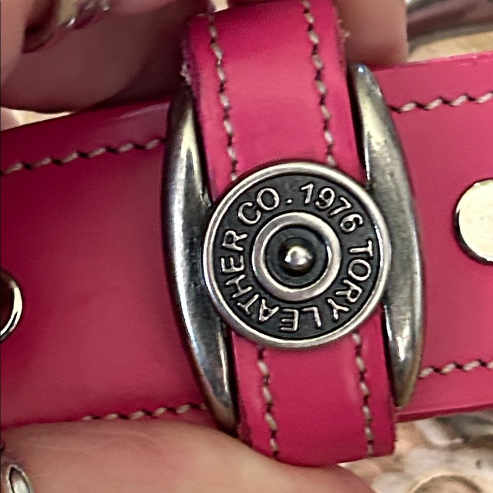 TORY LEATHER CO MADE IN USA LEATHER PINK BELT WITH METAL BITS AND BUCKLE SZ 28 - Picture 6 of 10